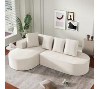 Bladez Sofá esquinero de chenilla de 4 plazas, asiento ancho extraprofundo, moderno sofá curvado en la nube con 4 cojines decorativos, sofá modular libremente combinable, sin montaje (blanco + 3