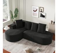 Bladez Sofá esquinero de chenilla de 4 plazas, asiento ancho extraprofundo, moderno sofá curvado en la nube con 4 cojines decorativos, sofá modular combinable sin montaje (negro + 3 asientos)