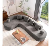 Bladez Sofá esquinero en forma de L de 327 cm, Boneless, sofá esquinero de chenilla con respaldo de almohada, sofá cama y sofá cama, moderno sofá modular chenilla, sin montaje, para salón (gris, 5