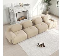 Bladez Sofá esquinero modular de 4 plazas de pana con chaise longue, acolchado 32D, reposabrazos extra anchos, sin montaje y ajuste flexible, sofá de 4 plazas, color beige