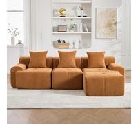 Bladez Sofá esquinero modular en forma de L Sofá cama con taburete otomano, sofá de sala de estar, sin montaje, espuma de alta elasticidad comprimida Boneless Sofá,Naranja