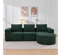 Bladez Sofá esquinero modular moderno sin hueso comprimido con soporte para bebidas, en forma de L, sofá chaise longue de 3 plazas con asiento profundo, sin montaje, 265 cm, color verde retro