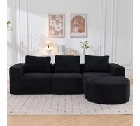 Bladez Sofá esquinero modular moderno sin hueso comprimido con soporte para bebidas, en forma de L, sofá chaise longue de 3 plazas con asiento profundo, sin montaje, 265 cm, color negro