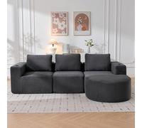 Bladez Sofá esquinero modular moderno sin hueso comprimido con soporte para bebidas, en forma de L, sofá chaise longue de 3 plazas con asiento profundo, sin montaje, 265 cm, color gris oscuro