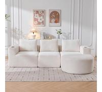 Bladez Sofá esquinero modular moderno sin hueso comprimido con soporte para bebidas, en forma de L, sofá chaise longue de 3 plazas con asiento profundo, sin montaje, 265 cm, beige