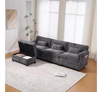 Bladez Sofá moderno de 3 plazas de chenilla, sofá esquinero modular en forma de L con taburete de almacenamiento, puerto USB, soporte para teléfono móvil, bolsillo lateral y acolchado de espuma