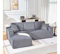 Bladez Sofá moderno de 3 plazas de cordón, 235 cm Sofá modular en forma de L con chaise longue, sofá cama sin huesos moderno con asiento extra profundo, combinable, sin montaje, para sala de estar