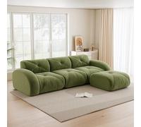 Bladez Sofá moderno de 3 plazas modular esquinero en forma de L con taburete otomano, sin montaje, sofá tapizado de chenilla nube combinable, para salón (verde, 3 plazas+1)