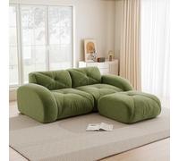 Bladez Sofá modular de 2 plazas con taburete, moderno chenilla loveseat salón sofá con reposabrazos curvos, sin montaje, sofá sin desmontaje de compresión nube sofás (verde, 2 plazas+1)