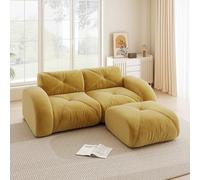 Bladez Sofá modular de 2 plazas con taburete, moderno chenilla loveseat salón sofá con reposabrazos curvos, sin montaje, sofá sin desmontaje de compresión nube sofás (amarillo, 2 plazas+1)
