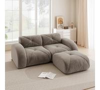 Bladez Sofá modular de 2 plazas con taburete, moderno chenilla loveseat salón sofá con reposabrazos curvos, sin montaje, sofá sin desmontaje de compresión nube sofás (gris-marrón, 2 plazas+1)