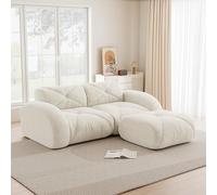 Bladez Sofá modular de 2 plazas con taburete, sofá moderno de chenilla Loveseat Sala de estar Sofá con reposabrazos curvos, sin montaje, sofá sin boneless de compresión nube (blanco, 2 plazas+1)
