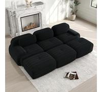 Bladez Sofá modular de pana de 3 plazas con 3 otomanas, sin montaje, acolchado 32D de alta elasticidad, sofá tapizado versátil combinable con amplios reposabrazos para salón, negro, 3 plazas+3
