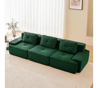 Bladez Sofá modular de pana moderno de 3 plazas, sofá de salón con comodidad y soporte de asiento bajo, sin montaje, espuma 32D de alta elasticidad, sofá sin boneless (verde, 3 plazas)