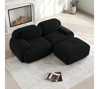 Bladez Sofá modular Loveseat de pana, moderno sofá de 3 plazas con reposabrazos curvos, parte inferior antideslizante, sin montaje, para salón, cojín de asiento de alta elasticidad (negro, 3 plazas)