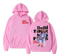 BLAENU Bad Rapper Bunny Hoodie Debi Tirar Más Fotos Sudadera con Estampado De Álbum Hombres Mujeres Moda Casual Vintage Manga Larga Sudadera con Capucha XXS-4XL-Pink||XX_l