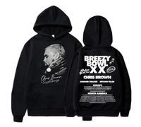 BLAENU Unisex Sudadera con Capucha Chris Brown Breezy Bowl XX Album Tour Impreso Sudadera De Moda Casual Manga Larga Hoodie para Hombres Mujeres XXS-4XL-Black||x_l