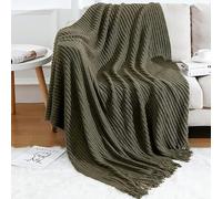 Blagic Manta de Punto para sofá, Suave, Estilo Bohemio, con borlas, Decorativa, Ligera, Color Verde Oscuro para Cama, Silla, sofá, Textura de Trigo, 50 Pulgadas de Ancho x 60 Pulgadas de Largo