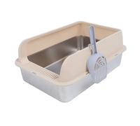 Blaihild Caja de para Gatos de Acero Inoxidable con Lados Altos Antisalpicaduras para Gatos Que Orinan Mucho, Fácil de Limpiar, Antiadherente, a Prueba de óxido con Cuchara, No Más Contención de (L)