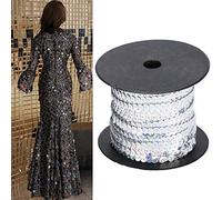 Blaihild Cuerda de Lentejuelas Plateadas de 0.236 in, Rollo de 100 Yardas de Plástico Metálico para Ropa, Zapatos, Disfraces, Luz Reflectante Brillante para Desfiles de Belleza, Trajes Nupciales