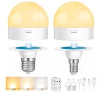 Blakapoo Bombilla LED Recargable con Control Remoto, LED E14/E27 Regulable, con Temporizador, 3 Temperaturas de Color, Base Magnética, Uso Doméstico, Lámpara de Emergencia con Gancho, Paquete de 2