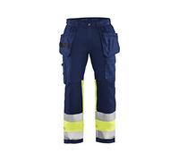 Blaklader 155818118933C52 High Vis - Pantalones de trabajo (tejido elástico, talla C52), color azul marino y amarillo