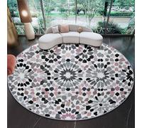 Blanca Alfombra Redonda 120 cm Antideslizante Lavable Lavadora Redondo Tapetes Marroquí Bloques De Color Geométrico Caleidoscopio Pelo Corto Alfombras para Sala Comedor Habitacion Exterior Terraza