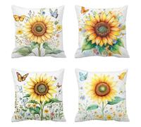 Blanca Funda Cojin 45 x 45 Juego de 4 Girasol Cojines Sofa Terciopelo Funda de Almohada Cojines Decorativos, Cojin Infantil Pillow Case Cuadrado Cushion Covers Almohada Sofa, Home Decoration a-25