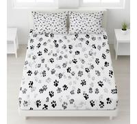 Blanca Sabanas 105 x 190 cm Cama 105 para Colchón de 30 cm de Altura Sabanas Ajustable Suave Transpirable Sabanas para Adultos y Ninos Bonito Huellas De Patas Cuento De Hadas Perro