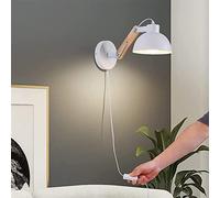 Blanca Vintage Interior Aplique de Pared con Interruptor Enchufe Cable Lámpara de Pared E27 Madera Negro Industrial Metalico Luz de Pared Lectura 180° Ajustable Giratoria Dormitorio Escalera Salon