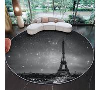 Blanca Y Negro Alfombra Redonda 180 cm Antideslizante Lavable Lavadora Redondo Tapetes Moda Paisaje Arquitectura Torre Eiffel Pelo Corto Alfombras para Sala Comedor Habitacion Exterior Terraza