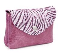 Blanck Monedero Tarjetero Piel Fuelle Solapa Cebra Fucsia Mujer. Cierre Estampado con Broche y Cremallera Interior. Tres Compartimentos. Medidas 11 x 8,5 x 2,5 cm y 63 gr. Fabricado en España.