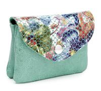 Blanck Monedero Tarjetero Piel Fuelle Solapa Vidriera Verde Mujer. Cierre Estampado con Broche y Cremallera Interior. Tres Compartimentos. Medidas 11 x 8,5 x 2,5 cm y 63 gr. Fabricado en España.