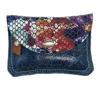 Blanck Monedero Tarjetero Piel Vidriera Azul Mujer. Cierre Estampado de Solapa con Broche. Bolsillo Delantero con Cremallera y Tira de Piel. Medidas 11 x 8 x 1 cm y 26 gr. Fabricado en España.