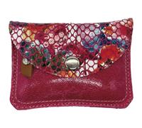 Blanck Monedero Tarjetero Piel Vidriera Fucsia Mujer. Cierre Estampado de Solapa con Broche. Bolsillo Delantero con Cremallera y Tira de Piel. Medidas 11 x 8 x 1 cm y 26 gr. Fabricado en España.