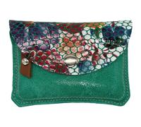 Blanck Monedero Tarjetero Piel Vidriera Verde Mujer. Cierre Estampado de Solapa con Broche. Bolsillo Delantero con Cremallera y Tira de Piel. Medidas 11 x 8 x 1 cm y 26 gr. Fabricado en España.