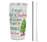 Blanco 1 Es lo que hay debajo del árbol de Navidad lo que importa Decoración navideña Decoración navideña de granja de Papá Noel, vaso de acero inoxidable aislado de 20 oz, vaso de café con 1 tapa y 1