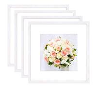 Blanco 30 x 30 cm Marco de fotos Display 20 x 20 cm con tapete, para 30 x 30 cm sin tapete,Marco de fotos cuadrado blanco de madera maciza con frente de plexiglás para montaje en pared, paquete de 4
