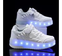 (Blanco, 36) Tuinanle - Patines de dos ruedas para mujer y hombre, con hebilla y luz LED, zapatillas