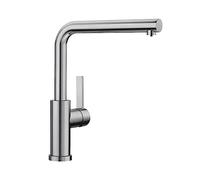 Blanco 526181 Lanora-F Grifo de fregadero de cocina de acero (baja presión) con caño fijo de acero-526181, acero inoxidable cepillado, Vorfenster-Armatur Niederdruck