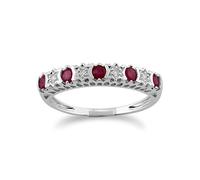 Blanco 9ct Gold 0,31 CT Rubí Natural & 2pt Diamante Media Eternidad Anillo de Banda
