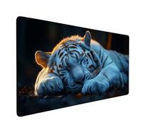 Blanco Alfombrilla Escritorio XXL 1600x800x3mm Alfombrilla Ratón Gaming Tigre, Mouse Pad Grande con Bordes cosidos, Impermeable, Base de Goma Antideslizante, Mousepad para Oficina, MacBook, Model 712