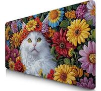 Blanco Alfombrilla Ratón XXL 1000x500x3mm Mouse Pad Grande Gaming Gato Alfombrilla Escritorio con Base Antideslizante, Precisión y Velocidad en Juegos, Mousepad para Ratón y Teclado, Jugadores F0-361