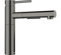 BLANCO ALTA-S II Grifo de cocina en acero oscuro satinado, alta presión, con manguera extraíble, válvula antirretorno, cartucho de cerámica, calidad del agua y ahorro de agua, 4,5 x 23,2 x 22,6 cm