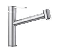 BLANCO Ambis-S 525124 - Grifo monomando para cocina con manguera extraíble, acero inoxidable macizo cepillado, baja presión