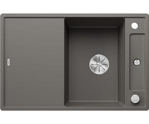 BLANCO AXIA III 45 S, SILGRANIT gris volcánico, tipo de montaje: instalación desde arriba, reversible, con tabla de cortar madera, armario inferior 45, tabla de cortar deslizante, bandeja multifunción