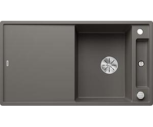 BLANCO AXIA III 5 S, SILGRANIT gris volcánico, tipo de montaje: instalación desde arriba, reversible, con tabla de cortar madera, armario inferior 50, tabla de cortar deslizante, bandeja multifunción