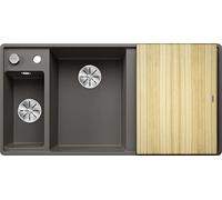 BLANCO AXIA III 6 S-F 527231, SILGRANIT gris volcánico cuenca izquierda con tabla de cortar madera