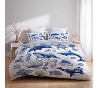 Blanco Azul Minimalista Vida Marina 240 x 220 cm Microfibra Funda Nórdica con Cremallera Funda De Edredón Y Funda De Almohada Juego de Cama Ropa de Cama para Niños y Adultos