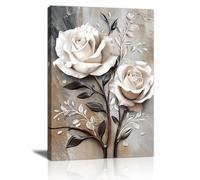 Blanco Beige Flores Modernos Cuadros Decoracion Con Marcos, Elegante Beige Floral Hoja Cuadro y Láminas Blancas En Flor Flores Lienzos Decorativos Hogar Para Dormitorio Salon Oficina Estudio 30X40cm